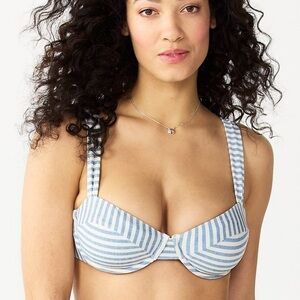 NWT Freshwater underwire striped chambray color bikini top size XXL